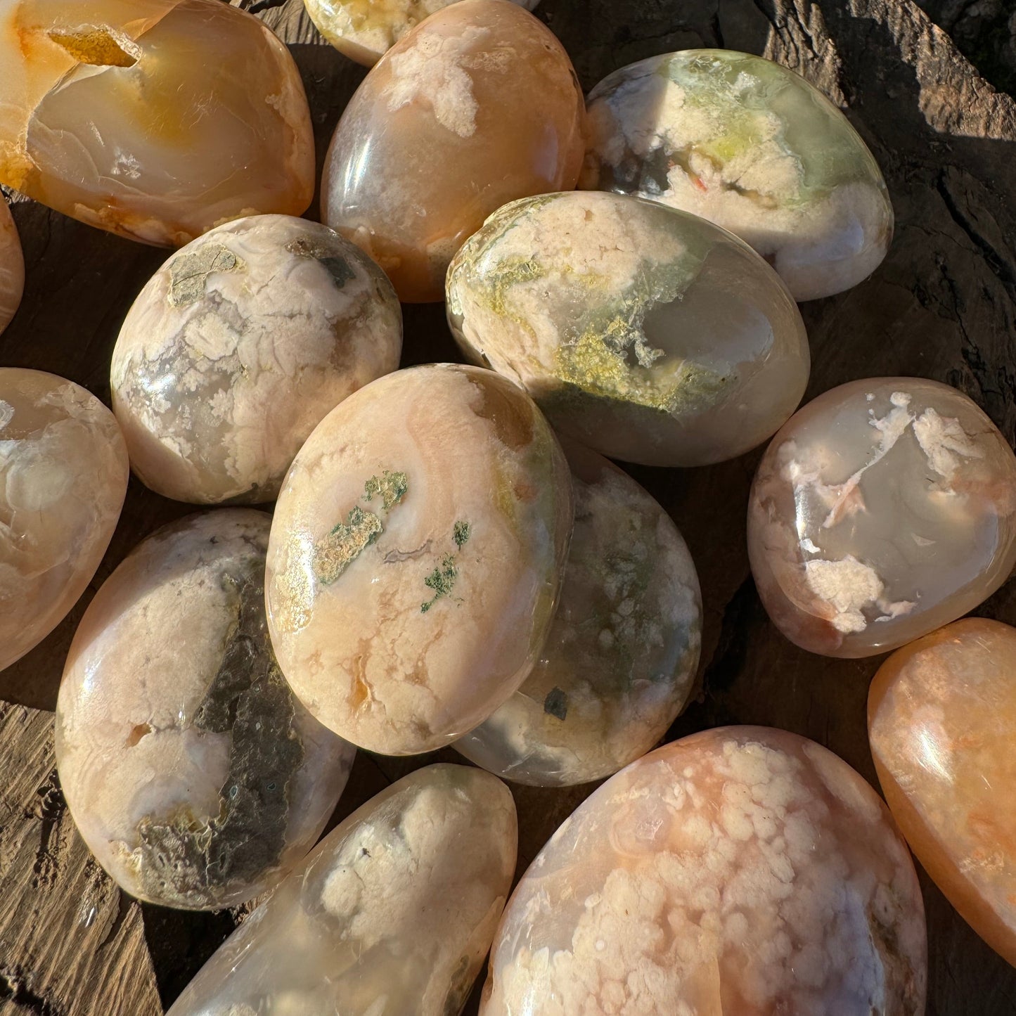 Flower Agate Palm Stones