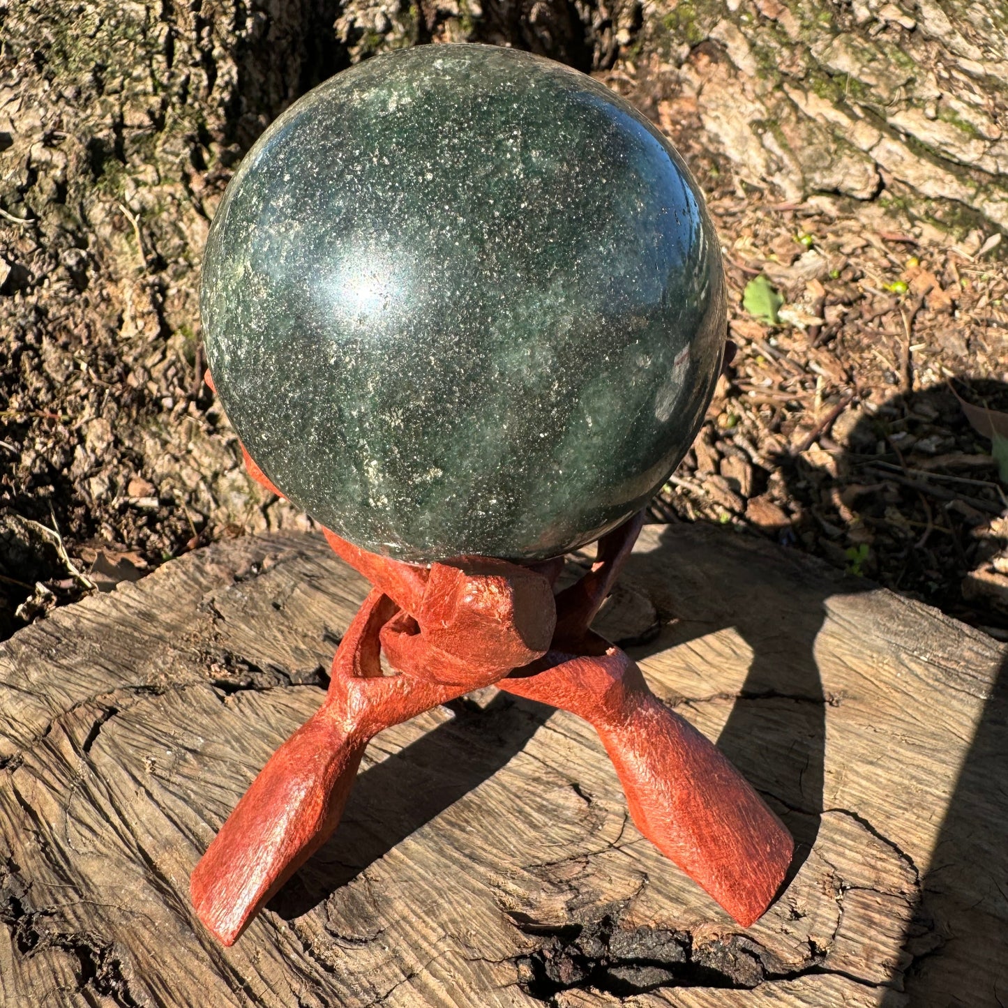 Green Fuchsite Sphere with Pyrite Inclusions