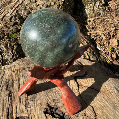 Green Fuchsite Sphere with Pyrite Inclusions