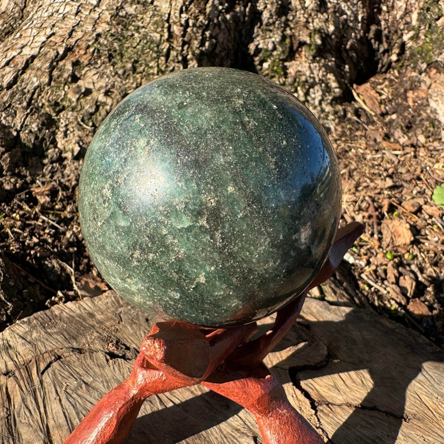 Green Fuchsite Sphere with Pyrite Inclusions